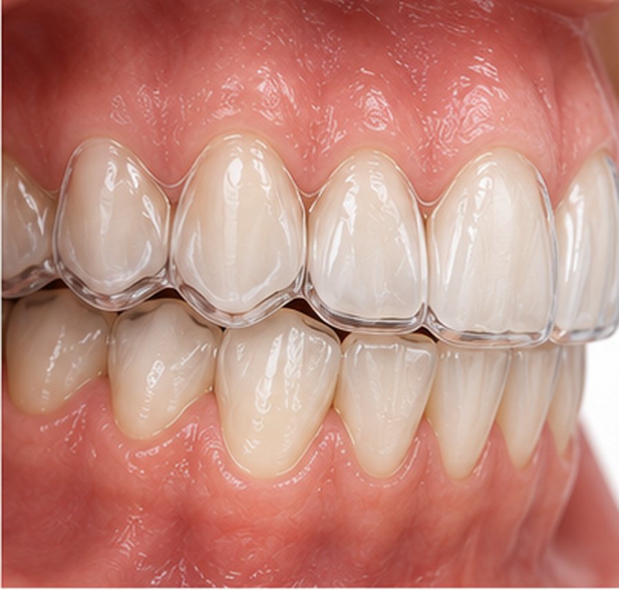 Mascherina trasparente indossata sui denti superiori