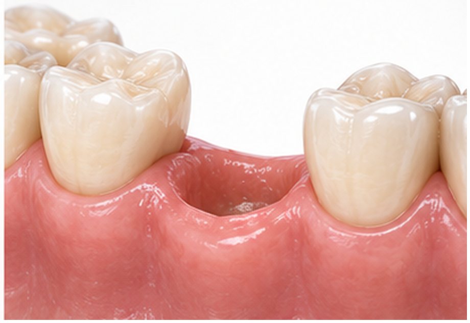 Spazio vuoto nella gengiva tra due denti, dove manca un dente
