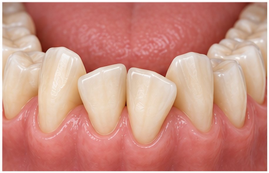 Denti inferiori davanti affollati e ruotati, uno sovrapposto all’altro